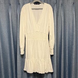 Zara Long Sleeve White Linen Blend Dress Size XS